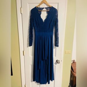 Bdcoco-V Neck Cocktail Party Dress Long Sleeve A-Line Swing Gown-Medium
